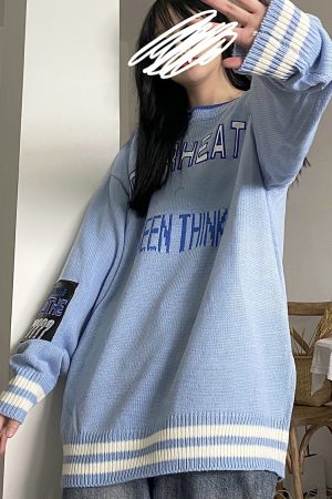 Unisex Striped Knitted Sweater - Loose Fit, Spliced Design, Korean Street Style, Trendy Casual Wear for Autumn Winter