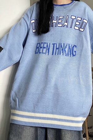 Unisex Striped Knitted Sweater - Loose Fit, Spliced Design, Korean Street Style, Trendy Casual Wear for Autumn Winter