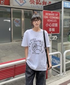 Unisex Summer Fun Printed Short Sleeve T-Shirt - Loose Casual Cotton Top, Retro Round Neck, Trendy 90s Vibe