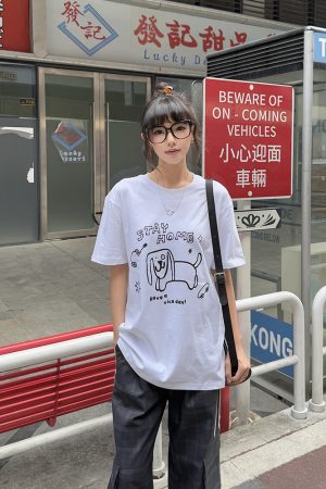 Unisex Summer Fun Printed Short Sleeve T-Shirt - Loose Casual Cotton Top, Retro Round Neck, Trendy 90s Vibe