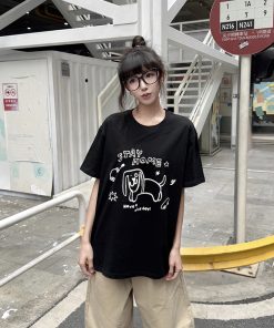 Unisex Summer Fun Printed Short Sleeve T-Shirt - Loose Casual Cotton Top, Retro Round Neck, Trendy 90s Vibe