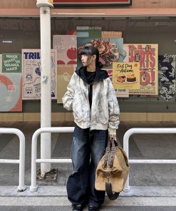 Unisex Tie-Dye Bomber Flight Jacket - Faux Two-Piece Short Coat for Couples - Trendy Spring Autumn Fashion