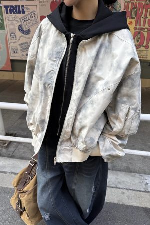 Unisex Tie-Dye Bomber Flight Jacket - Faux Two-Piece Short Coat for Couples - Trendy Spring Autumn Fashion