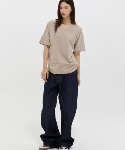 Unisex V-Neck Raglan Short Sleeve T-Shirt with Simple Logo Print - Casual Summer Loose Fit Top