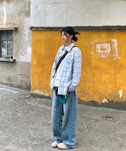 Unisex Vintage Brushed Edge Plaid Long Sleeve Shirt Jacket - Trendy Loose Fit for Spring & Autumn, Retro Couple Style