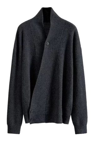 Unisex Vintage Knitted Cardigan Sweater - High-End Loose Fit, Trendy Autumn-Winter Style for Couples, Cozy Fashion Essential