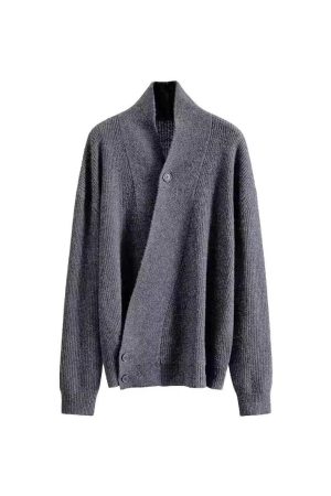 Unisex Vintage Knitted Cardigan Sweater - High-End Loose Fit, Trendy Autumn-Winter Style for Couples, Cozy Fashion Essential