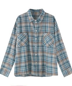 Unisex Vintage Plaid Shirt Jacket - Loose Fit, Long Sleeve Checkered Design, Versatile Lazy Style for Spring and Autumn Fashion