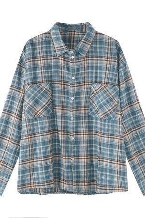 Unisex Vintage Plaid Shirt Jacket - Loose Fit, Long Sleeve Checkered Design, Versatile Lazy Style for Spring and Autumn Fashion
