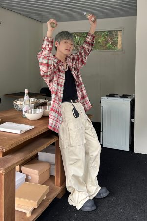 Unisex Vintage Plaid Shirt Jacket - Loose Fit, Long Sleeve Checkered Design, Versatile Lazy Style for Spring and Autumn Fashion