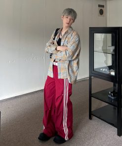 Unisex Vintage Plaid Shirt Jacket - Loose Fit, Long Sleeve Checkered Design, Versatile Lazy Style for Spring and Autumn Fashion