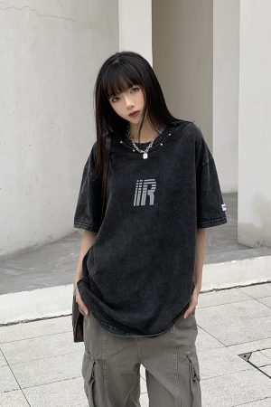 Unisex Vintage Washed American T-Shirt with Letter Print, Short Sleeve High Street Style, Trendy Niche Design for Couples