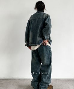 Unisex Vintage Washed Loose Denim Jacket - Spring Autumn Casual Zipper Style for Couples