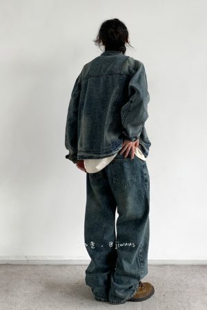 Unisex Vintage Washed Loose Denim Jacket - Spring Autumn Casual Zipper Style for Couples