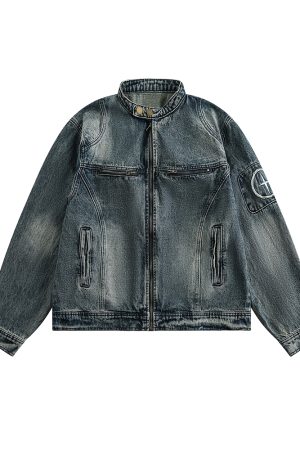 Unisex Vintage Washed Loose Denim Jacket - Spring Autumn Casual Zipper Style for Couples