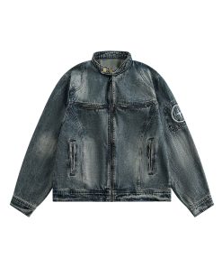 Unisex Vintage Washed Loose Denim Jacket - Spring Autumn Casual Zipper Style for Couples