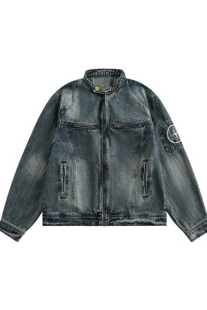 Unisex Vintage Washed Loose Denim Jacket - Spring Autumn Casual Zipper Style for Couples