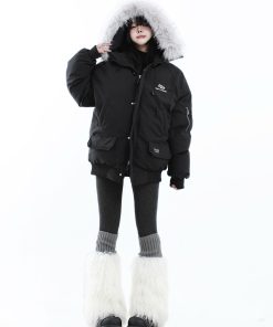 Unisex Vintage Workwear Fur-Lined Hooded Cotton Jacket - Thick Loose Fit Winter Coat for Men & Women, National Trend Style