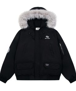 Unisex Vintage Workwear Fur-Lined Hooded Cotton Jacket - Thick Loose Fit Winter Coat for Men & Women, National Trend Style