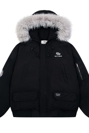 Unisex Vintage Workwear Fur-Lined Hooded Cotton Jacket - Thick Loose Fit Winter Coat for Men & Women, National Trend Style