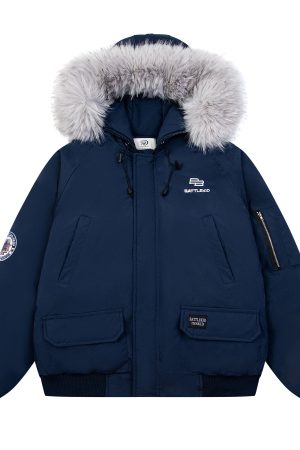 Unisex Vintage Workwear Fur-Lined Hooded Cotton Jacket - Thick Loose Fit Winter Coat for Men & Women, National Trend Style