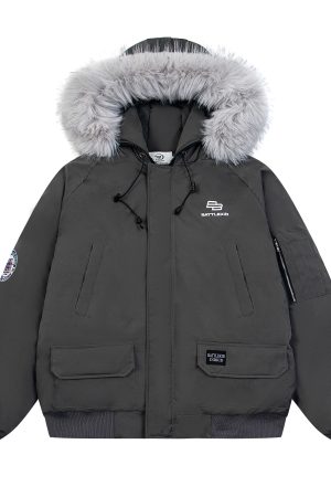 Unisex Vintage Workwear Fur-Lined Hooded Cotton Jacket - Thick Loose Fit Winter Coat for Men & Women, National Trend Style