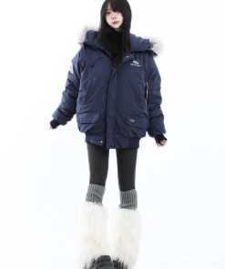 Unisex Vintage Workwear Fur-Lined Hooded Cotton Jacket - Thick Loose Fit Winter Coat for Men & Women, National Trend Style