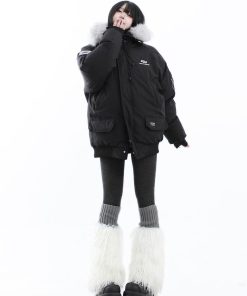 Unisex Vintage Workwear Fur-Lined Hooded Cotton Jacket - Thick Loose Fit Winter Coat for Men & Women, National Trend Style