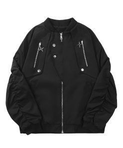 Unisex Zipper Work Jacket - Trendy American High Street Design, Spring Autumn Pilot Style, Couples Baseball Jacket