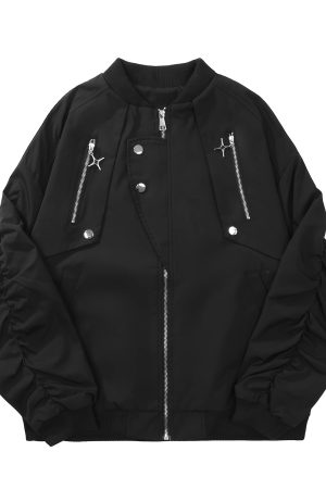 Unisex Zipper Work Jacket - Trendy American High Street Design, Spring Autumn Pilot Style, Couples Baseball Jacket
