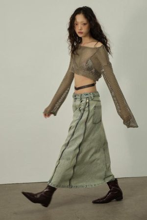 University Outfit Ideas Casual Simple, Basic Korean Outfits Casual - Fishnet Crop Shrug Sweater