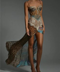 University Outfit Ideas Casual Simple, Modest Fits Casual - Leopard Patchwork Slit Maxi Dress