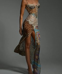 University Outfit Ideas Casual Simple, Modest Fits Casual - Leopard Patchwork Slit Maxi Dress