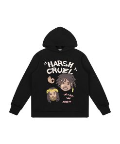Urban Graffiti Hand-Drawn Braid Pattern Little Black Fleece Hoodie for Street Style Enthusiasts