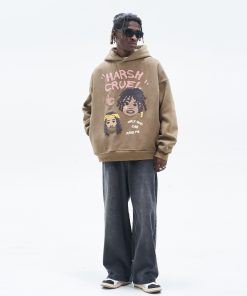 Urban Graffiti Hand-Drawn Braid Pattern Little Black Fleece Hoodie for Street Style Enthusiasts