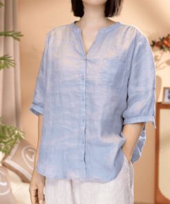 V-Neck Casual Blouse for Women, 2025 Summer Stylish Versatile Shirt, Lightweight Trendy Top, Perfect for Everyday Wear
