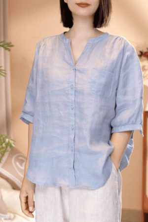V-Neck Casual Blouse for Women, 2025 Summer Stylish Versatile Shirt, Lightweight Trendy Top, Perfect for Everyday Wear