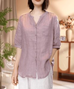V-Neck Casual Blouse for Women, 2025 Summer Stylish Versatile Shirt, Lightweight Trendy Top, Perfect for Everyday Wear