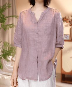 V-Neck Casual Blouse for Women, 2025 Summer Stylish Versatile Shirt, Lightweight Trendy Top, Perfect for Everyday Wear