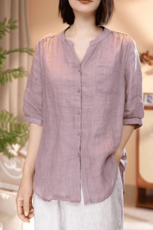 V-Neck Casual Blouse for Women, 2025 Summer Stylish Versatile Shirt, Lightweight Trendy Top, Perfect for Everyday Wear
