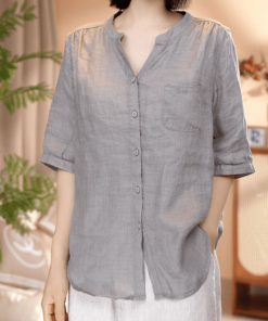 V-Neck Casual Blouse for Women, 2025 Summer Stylish Versatile Shirt, Lightweight Trendy Top, Perfect for Everyday Wear