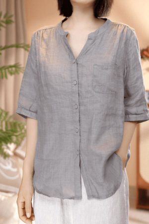 V-Neck Casual Blouse for Women, 2025 Summer Stylish Versatile Shirt, Lightweight Trendy Top, Perfect for Everyday Wear