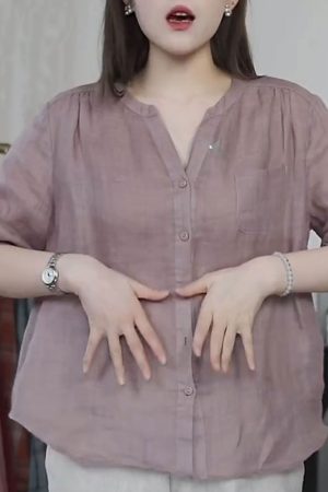 V-Neck Casual Loose Blouse for Women - 2025 Summer Thin Versatile Fashion Shirt, Trendy Stylish Women's Top