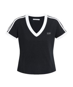 V-Neck Color-Block Striped Short-Sleeve T-Shirt for Men and Women - Summer Casual Slim-Fit Top, 90s Inspired Fashion