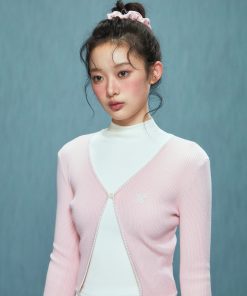 V-neck Knitted Cardigan for Women with Ruffled Sleeves, Slim-Fit Long Sleeve Top, Flattering Korean Style Fashion