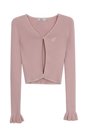 V-neck Knitted Cardigan for Women with Ruffled Sleeves, Slim-Fit Long Sleeve Top, Flattering Korean Style Fashion