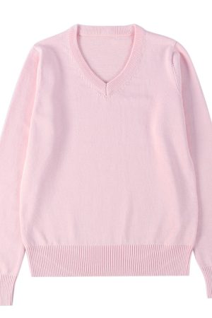V-Neck Long Sleeve Pudding Bear Pullover Sweater - Women's Loose Fit Early Autumn College Style Versatile Layer
