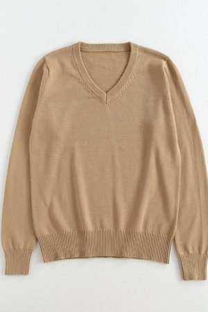 V-Neck Long Sleeve Pudding Bear Pullover Sweater - Women's Loose Fit Early Autumn College Style Versatile Layer