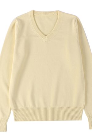 V-Neck Long Sleeve Pudding Bear Pullover Sweater - Women's Loose Fit Early Autumn College Style Versatile Layer