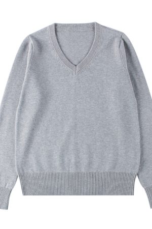V-Neck Long Sleeve Pudding Bear Pullover Sweater - Women's Loose Fit Early Autumn College Style Versatile Layer